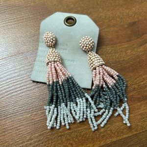NWT Anthropologie Bauble Bar Beaded Pink and Grey Tassel Earrings